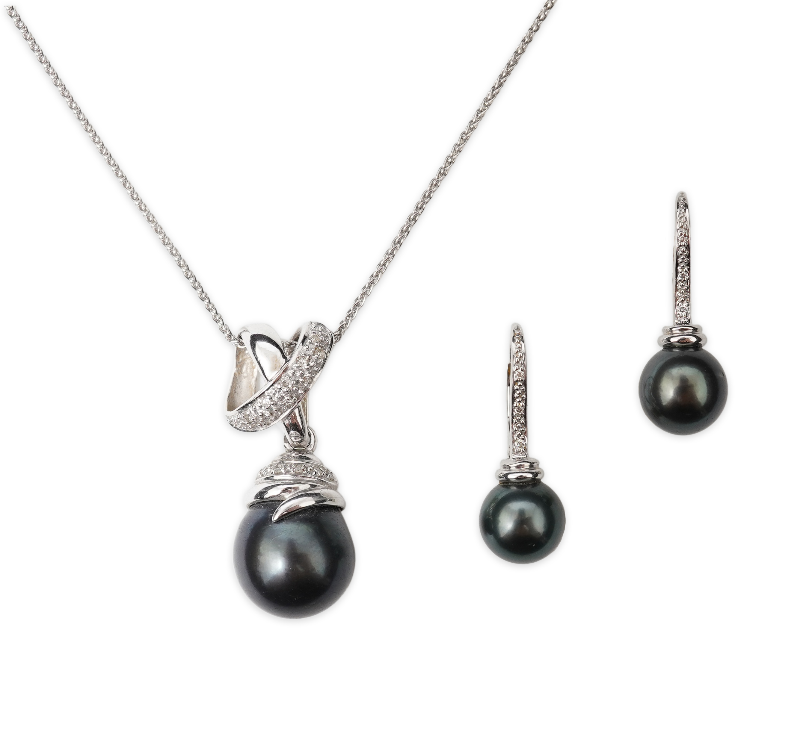 A cultured pearl and diamond demi-parure